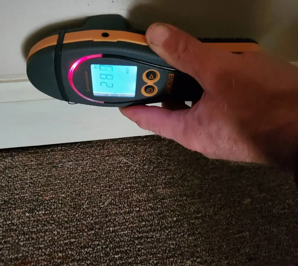 Moisture detection at baseboard during Burst Pipe Cleanup in Longmeadow